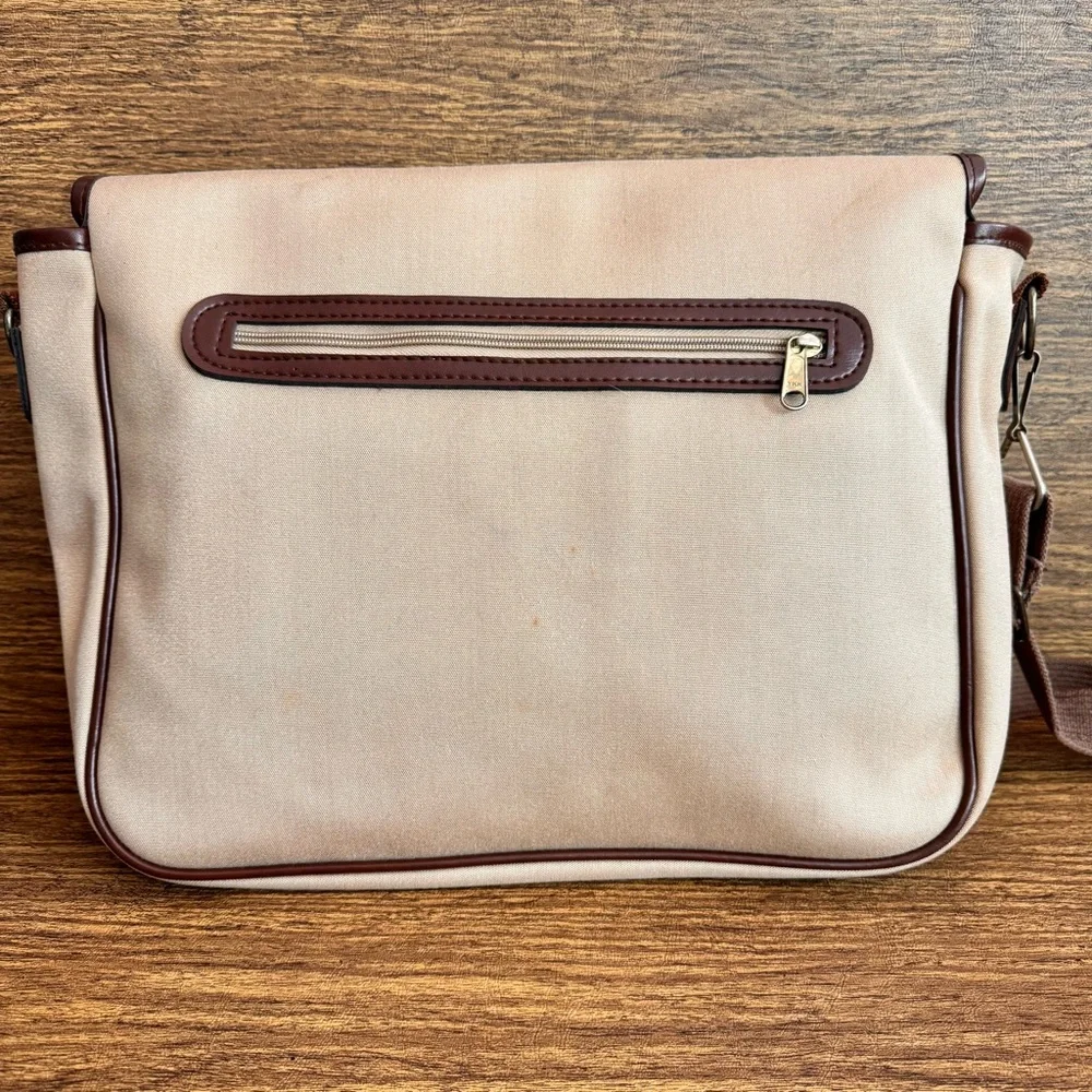 Vintage John Weitz Tan Canvas Messenger Bag Satchel Work Office Academia Preppy‎